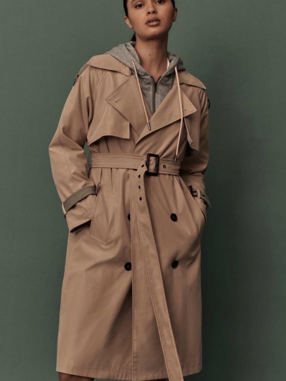 Pilcro Anthropologie Hooded Dickie Belted Trench Coat Khaki M